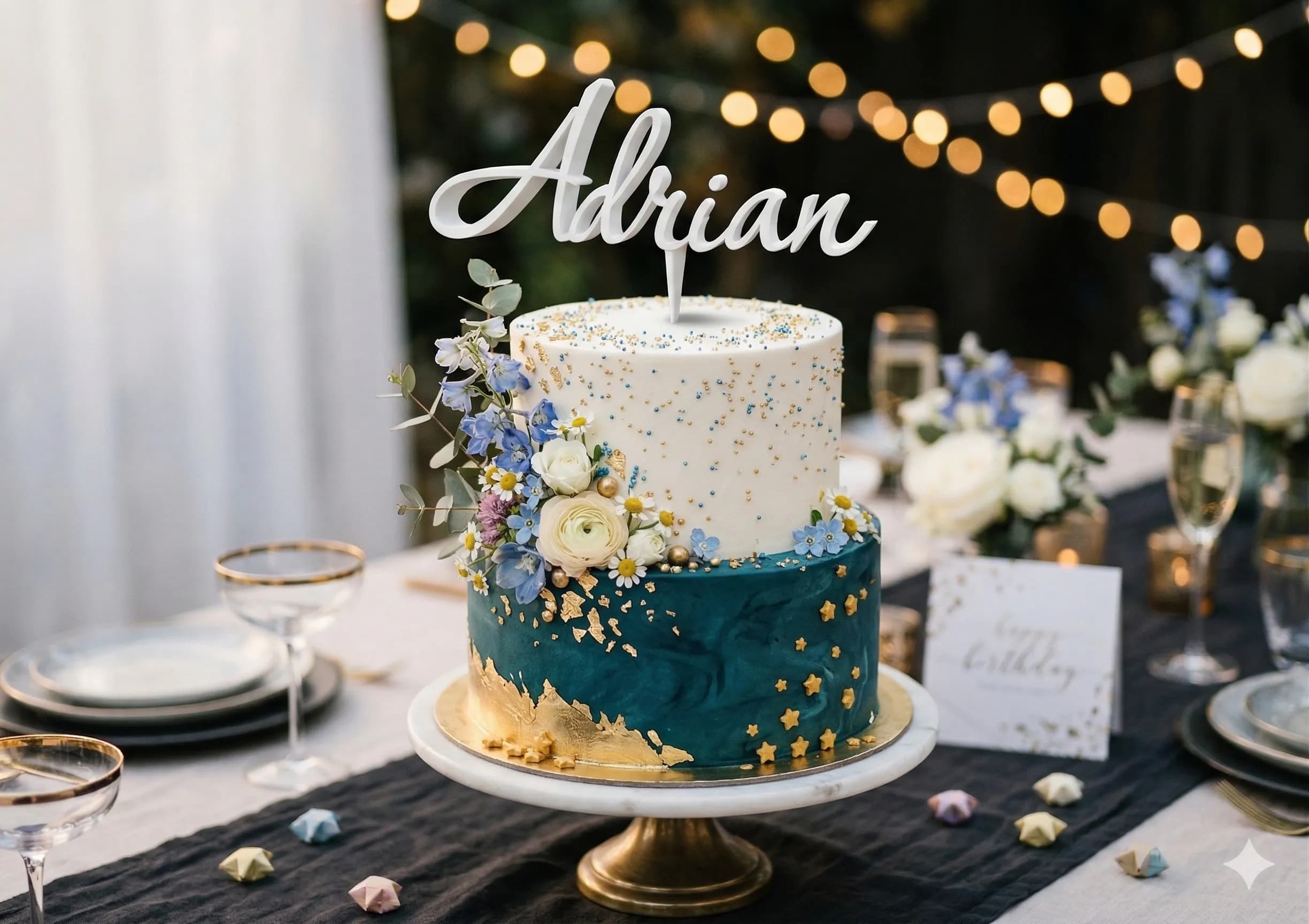 3D-gedruckter personalisierter Namens-Cake-Topper auf einer dekorierten Geburtstagstorte