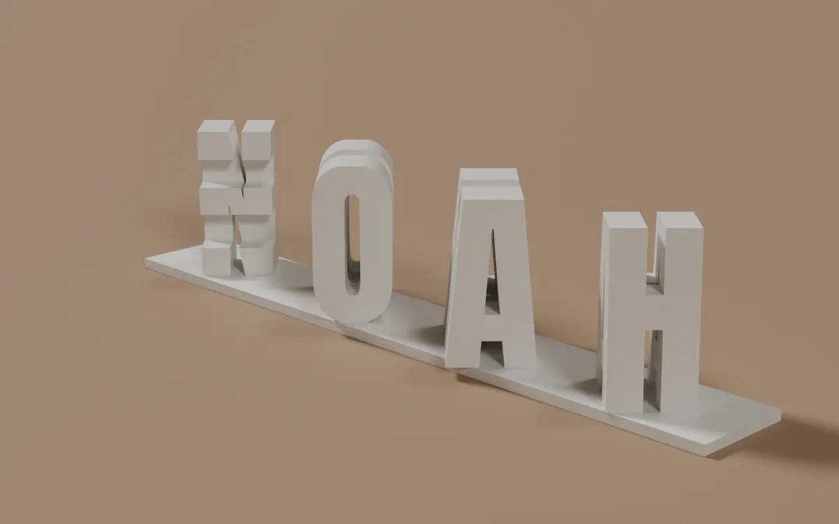 The same flip name seen from the right, reading NOAH